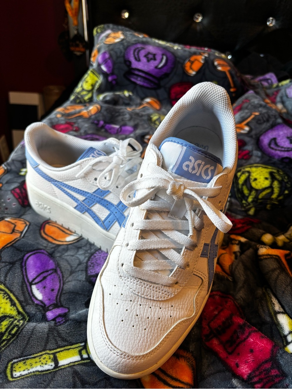 ASICS Platform White Sneakers with Light Blue Stripes and Logo